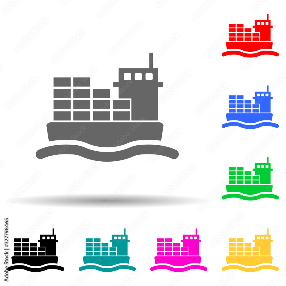 Poster cargo ship multi color style icon. simple glyph, flat vector of transport icons for ui and ux, websi