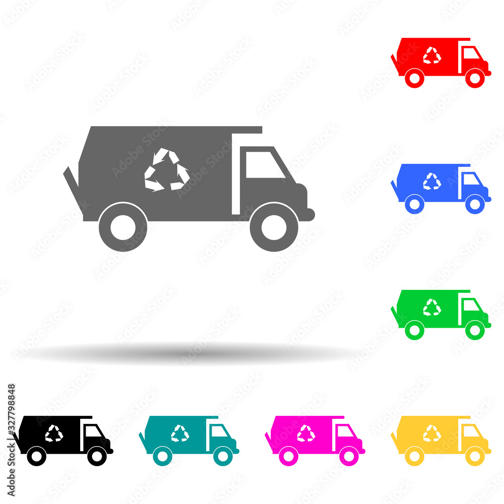 Poster garbage truck multi color style icon. simple glyph, flat vector of transport icons for ui and ux, we