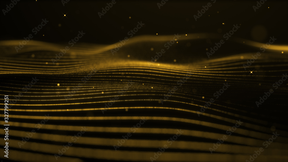 Poster light gold wave beautiful particle background business corporate digital wave shiny golden surface