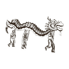 Chinese New Year Dragon Dance Parade Vector Illustration