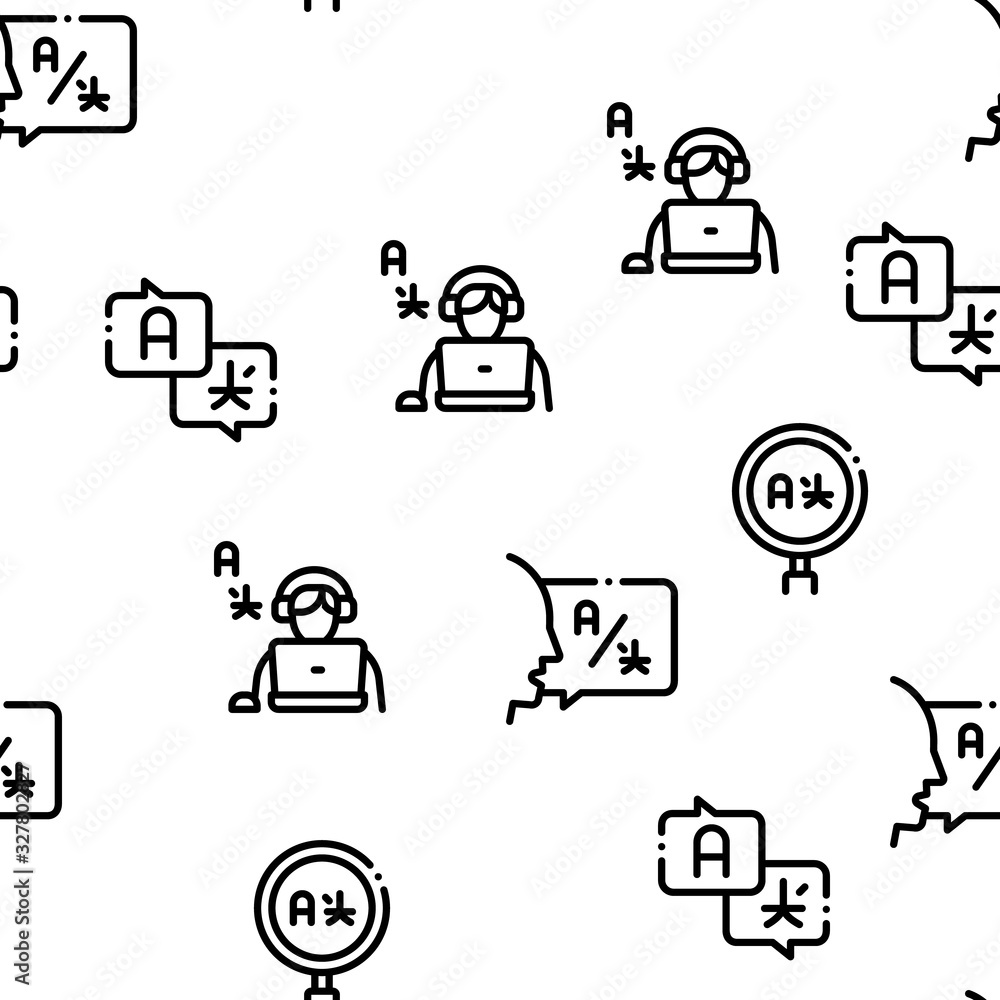Poster interpreter translator seamless pattern vector thin line. illustrations