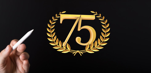 75 Digital number Years Anniversary 3d background.