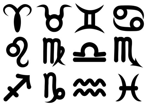 Astrological icons, symbols and zodiac signs, freehand drawing.
