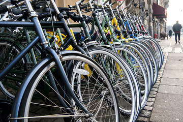 Bikes on the street for sale. Copenhagen, Denmark.