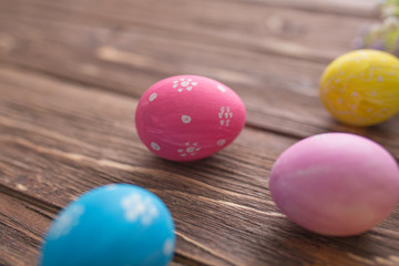 Easter eggs on a old wooden surface