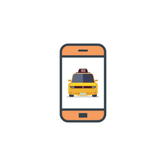 taxi car on screen smartphone icon in flat design on white background