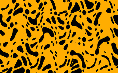 Black spots background illustration on orange background. Abstract pattern for use in design, brochures, flyers and banners.
