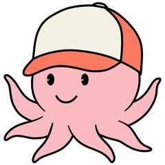Cartoon octopus with a baseball cap