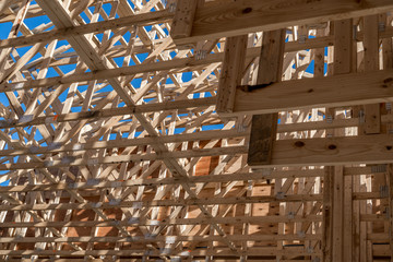 Commercial building roof framing on a new construction site