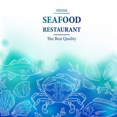 Seafood Restaurant. Seafood Background With Watercolor Effect - 327810479