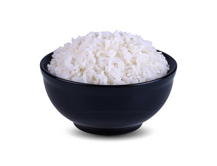 Rice in black cup Isolate on white background
