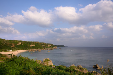 landscape with lake and blue sky