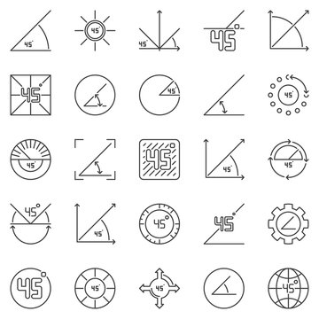 45 Degrees Angle Outline Icons Set. Vector 45 Degree Concept Linear Symbols Or Design Elements