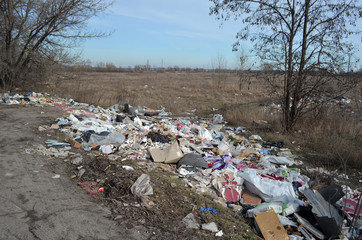 Spring landscape.Ecology of Ukraine. Nature near Ukrainian capital. Environmental contamination. Illegal junk dump. Kiev,Ukraine