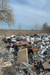 Spring landscape.Ecology of Ukraine. Nature near Ukrainian capital. Environmental contamination. Illegal junk dump. Kiev,Ukraine