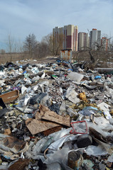 Spring landscape.Ecology of Ukraine. Nature near Ukrainian capital. Environmental contamination. Illegal junk dump. Kiev,Ukraine