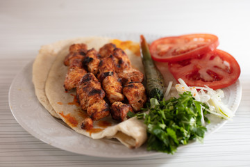turkish chicken skewers on the lavas bread