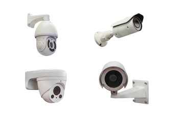 four modern video cameras to track the situation at the object on a white background