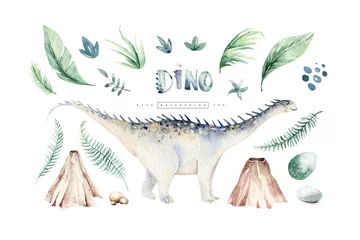 Niedliche Cartoon-Baby-Dinosaurier-Sammlung Aquarellillustration, handgemalter Dino isoliert auf weißem Hintergrund für Kinderzimmer-Poster-Dekoration. Rex Kinder lustige Kunst © kris_art