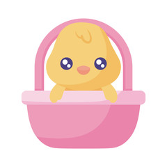 Naklejka premium Happy easter chick inside basket flat style icon vector design