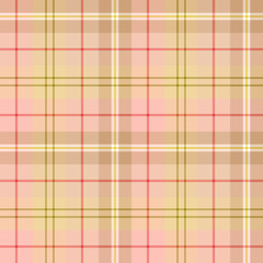 Seamless pattern in fine cozy pink, yellow, brown, red, white colors for plaid, fabric, textile, clothes, tablecloth and other things. Vector image.