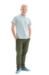 Fototapeta premium in full growth. casual guy in white t-shirt.