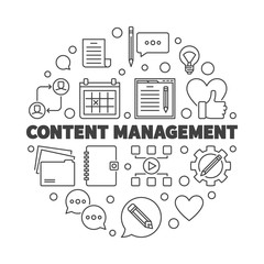 Content Management vector simple round concept thin line illustration
