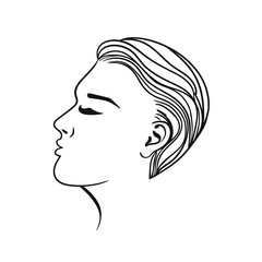Women s hairstyle short hair. Black outline on a white background. Vector graphics.