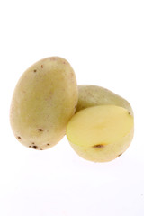 Isolated Australian potatoes. Cut raw potato vegetables isolated on white background with clipping path