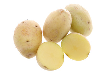 Isolated Australian potatoes. Cut raw potato vegetables isolated on white background with clipping path