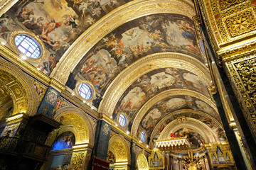 Valletta, Malta 02/50/2020 Baroque interior of St John the Baptist Cocathedral built by the Order...