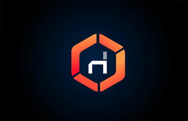 orange white polygon H letter alphabet logo design icon in black and orange for company and business