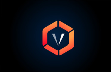 Fototapeta premium orange white polygon V letter alphabet logo design icon in black and orange for company and business