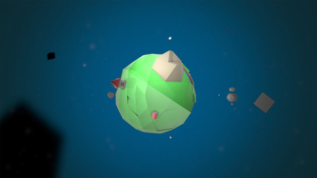 Visualization of planet appearing after great space explosion in cartoon style.