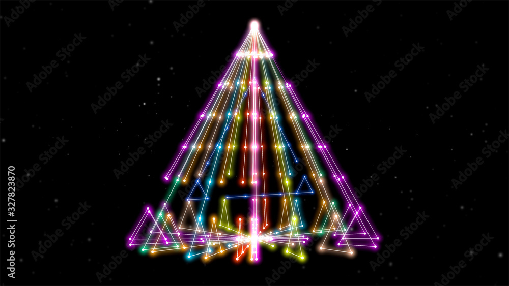Poster abstract background with neon lights triangles in different colors in alpha channel.