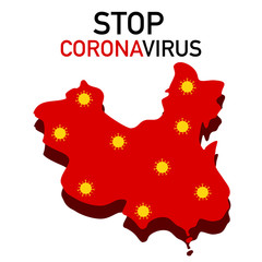 Coronavirus, 2019-nCoV, Bacteria, COVID-19, Red map from China on white background, icon, isolated, vector illustration