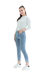 in full growth.a pretty young woman in casual clothes