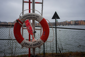 Life saving equipment in front of stockholm