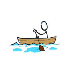 Man in paddle boat in the sea. paddle boating sports. Hand drawn. Stickman cartoon. Doodle sketch, Vector graphic illustration