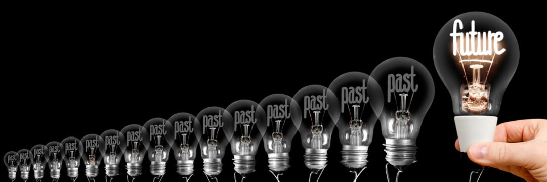 Light Bulbs with Past and Future Concept