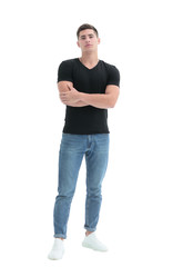 Fototapeta premium in full growth. casual guy in black t-shirt