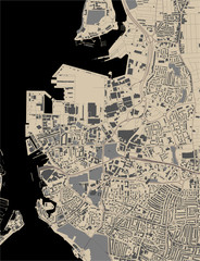 map of the city of Portsmouth, Hampshire, South East England, England, UK