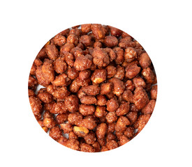 Sweets peanuts with caramel, confectionery for coffee and tea, delicious breakfast.