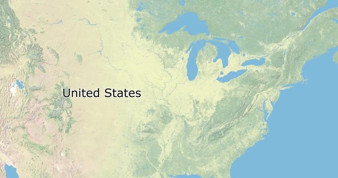 Soft colors of mountains and forests. Map of New York. World map. Map of the USA. Zoom from a world map to a map of New York. Zoom from USA map to New York map. 4K FHD 60 fps animation.