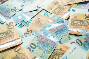 Colorful various value of euro money note close up spread background