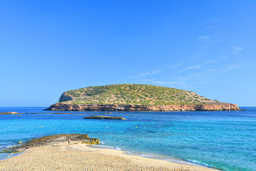 Cala Comte sandy beach on Ibiza.