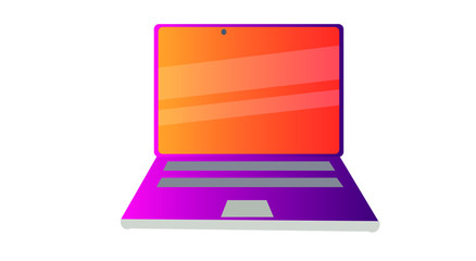Vector pink and orange laptop with shiny screen and keyboard. Векторный ноутбук на белом фоне 