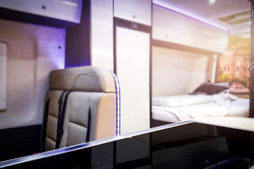 Travel by motorhome through the picturesque holiday landscapes free space for an advertising inscription