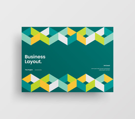 Creative business presentation vector A4 horizontal orientation front page mock up. Modern corporate report cover abstract geometric illustration design layout. Company identity brochure template.