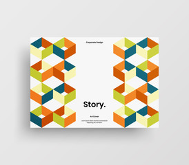 Creative business presentation vector A4 horizontal orientation front page mock up. Modern corporate report cover abstract geometric illustration design layout. Company identity brochure template.